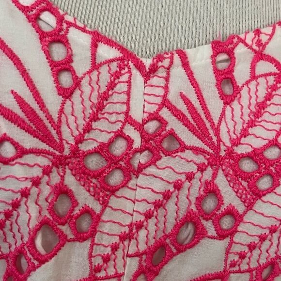 Crown & Ivy Hot Pink and White Embroidered Eyelet Spaghetti Strap Dress 8 NEW - Picture 3 of 7
